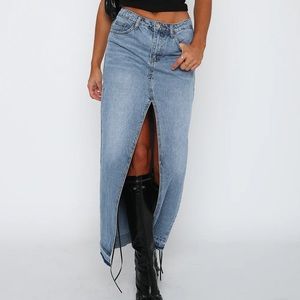 White Fox Denim Maxi Skirt Size Small